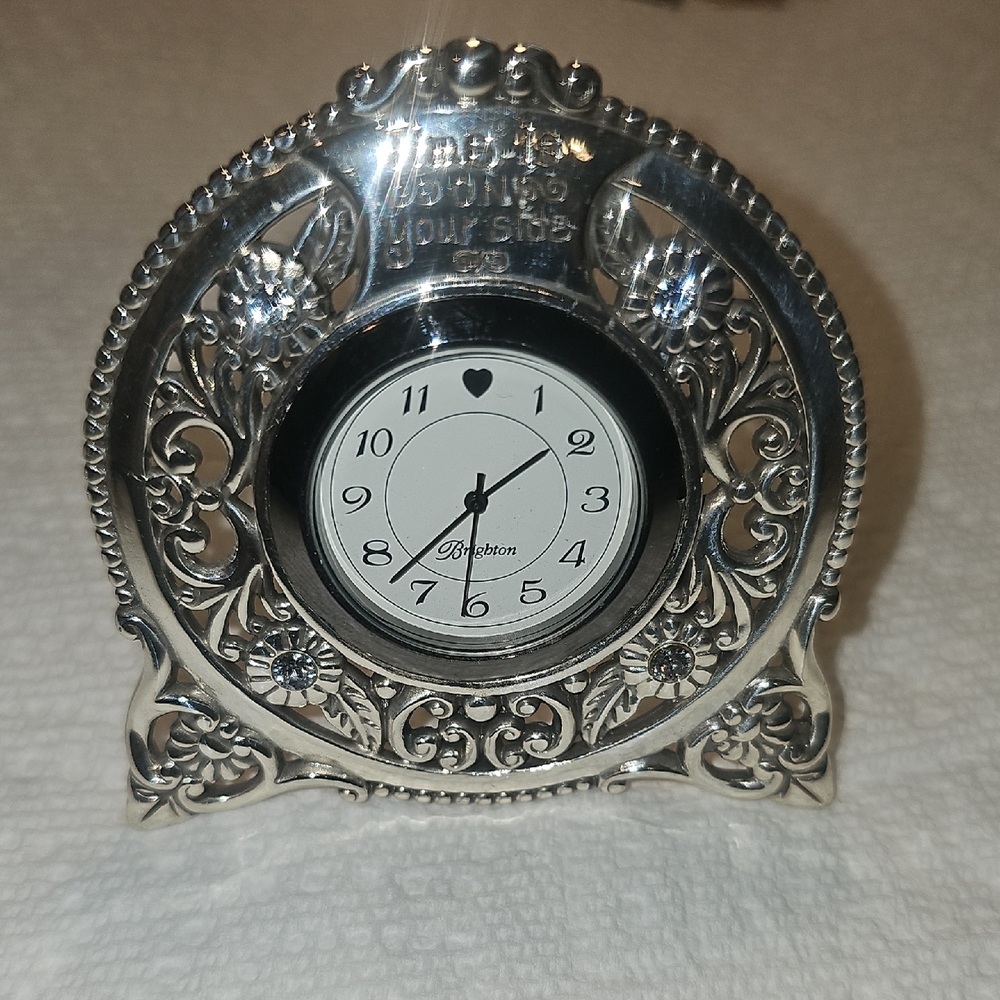 Brighton Silvertone And Rhinestones Table Clock